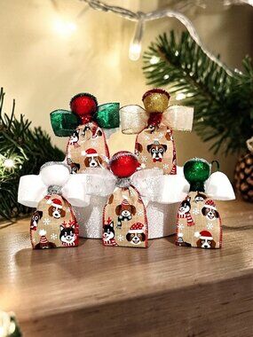 (5) Handmade ANGEL Christmas Puppy Burlap Ornaments Beautiful Keepsake Gifts